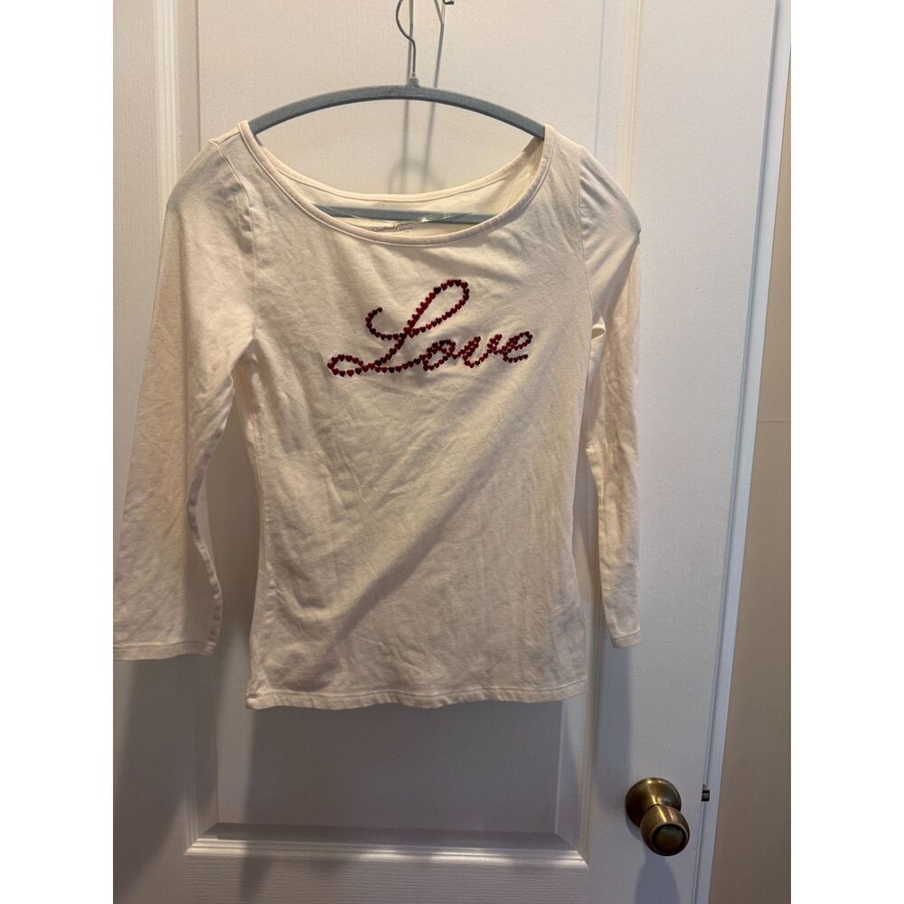 Universal Thread Off-White Embroidered Heart "Love" Top - Size XS